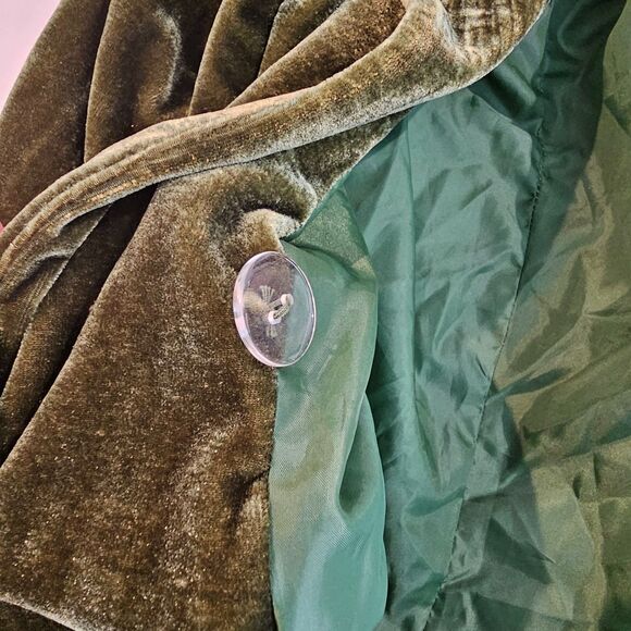 Nasty Gal Olive Green Velvet Blazer Jacket Side Tie Whimsigoth Y2K Festive Sz 2 - Picture 10 of 15